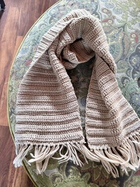 Neutral Crochet Fringe Scarf - Beige